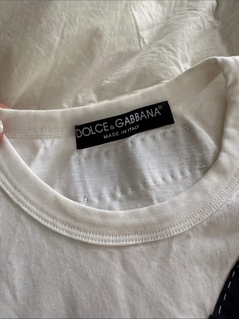 Dolce & Gabbana White Crewneck Tee with Black Logo Tabs & Red Heart - Picture 3 of 7